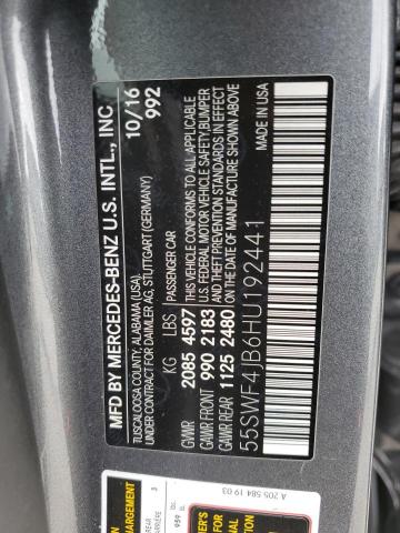 55SWF4JB6HU192441 - 2017 MERCEDES-BENZ C 300 GRAY photo 12