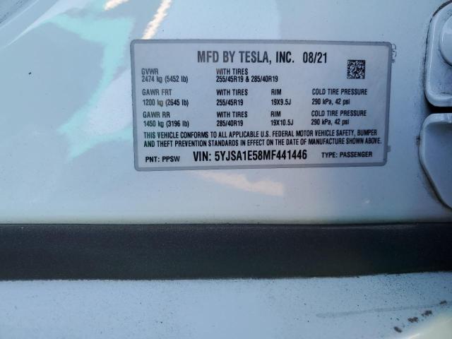 5YJSA1E58MF441446 - 2021 TESLA MODEL S 白色 照片 12