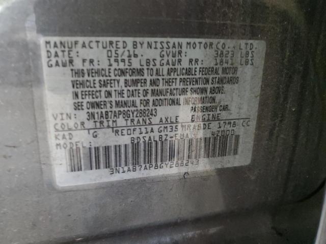 3N1AB7AP8GY288243 - 2016 NISSAN SENTRA S GRAY photo 12