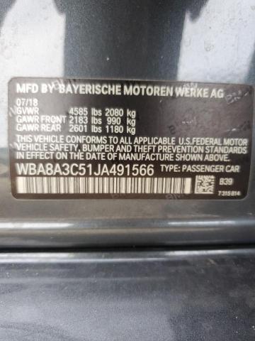 WBA8A3C51JA491566 - 2018 BMW 320 XI GRAY photo 12