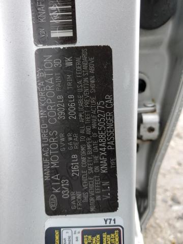 KNAFX4A88E5052775 - 2014 KIA FORTE EX SILVER photo 12