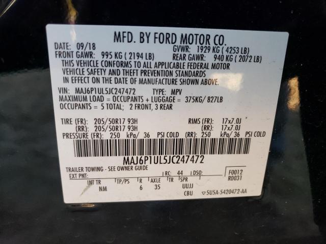 MAJ6P1UL5JC247472 - 2018 FORD ECOSPORT SE BLACK photo 13