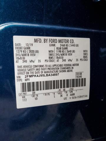 2FMPK4J95LBA34897 - 2020 FORD EDGE SEL BLUE photo 12