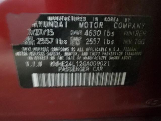 KMHE24L12GA009021 - 2016 HYUNDAI SONATA HYBRID MAROON photo 12