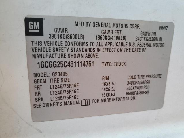 1GCGG25C481114761 - 2008 CHEVROLET EXPRESS G2 WHITE photo 13