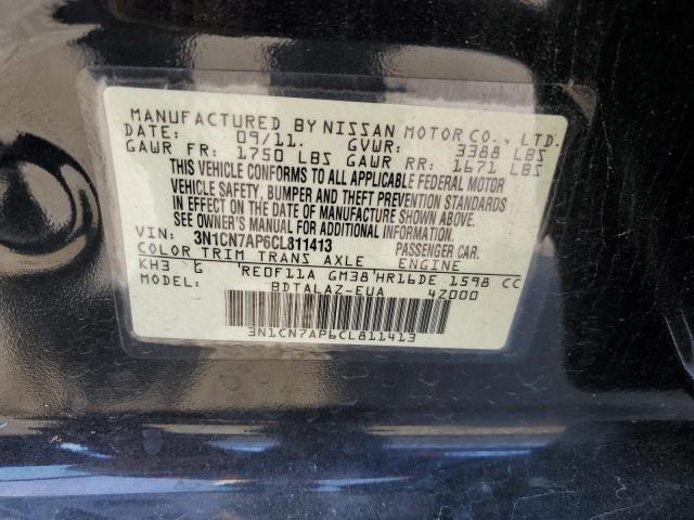 3N1CN7AP6CL811413 - 2012 NISSAN VERSA S BLACK photo 13