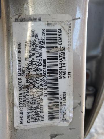 2T1BR32E03C086588 - 2003 TOYOTA COROLLA CE SILVER photo 12