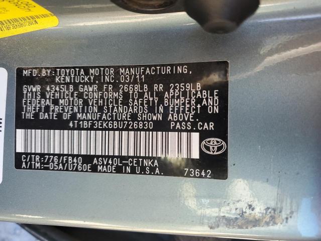 4T1BF3EK6BU726830 - 2011 TOYOTA CAMRY BASE TEAL photo 12