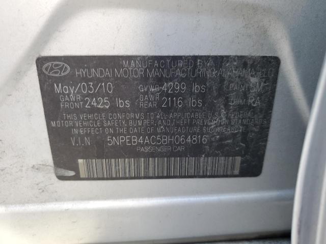 5NPEB4AC5BH064816 - 2011 HYUNDAI SONATA GLS SILVER photo 12