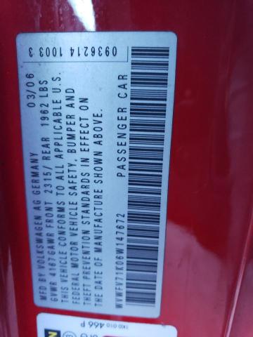 WVWFV71K06W147672 - 2006 VOLKSWAGEN NEW GTI RED photo 12