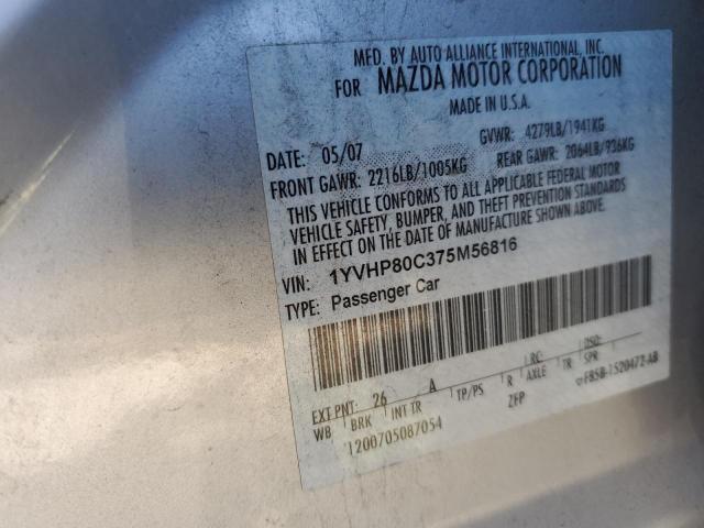 1YVHP80C375M56816 - 2007 MAZDA 6 I Plata foto 12