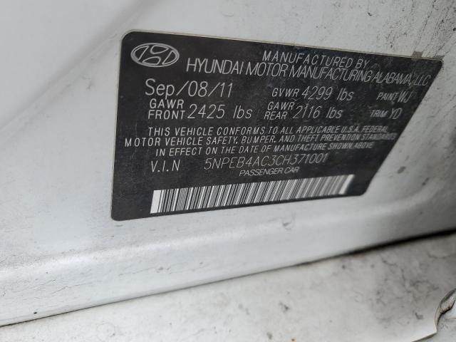 5NPEB4AC3CH371001 - 2012 HYUNDAI SONATA GLS WHITE photo 12