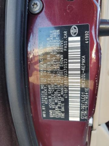 4T1BF28B14U370523 - 2004 TOYOTA AVALON XL MAROON photo 12