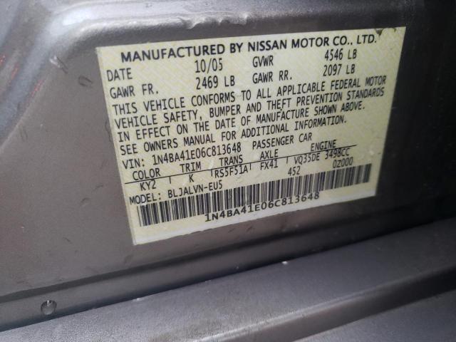 1N4BA41E06C813648 - 2006 NISSAN MAXIMA SE SILVER photo 12