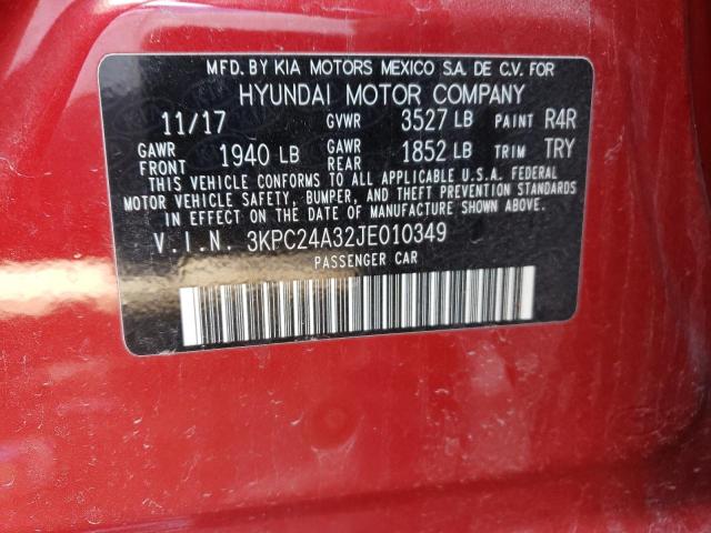 3KPC24A32JE010349 - 2018 HYUNDAI ACCENT SE RED photo 12