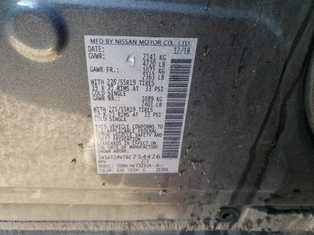 5N1AT2MV7KC754426 - 2019 NISSAN ROGUE S GRAY photo 14