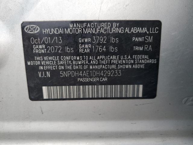 5NPDH4AE1DH429233 - 2013 HYUNDAI ELANTRA GLS SILVER photo 12