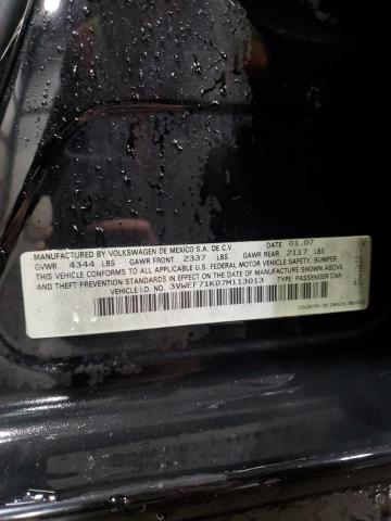 3VWEF71K07M113013 - 2007 VOLKSWAGEN JETTA WOLFSBURG 黑色 照片 12