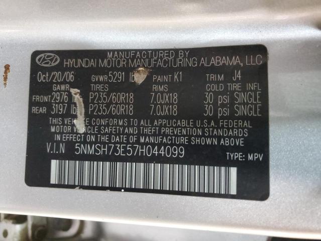 5NMSH73E57H044099 - 2007 HYUNDAI SANTA FE SE SILVER photo 12