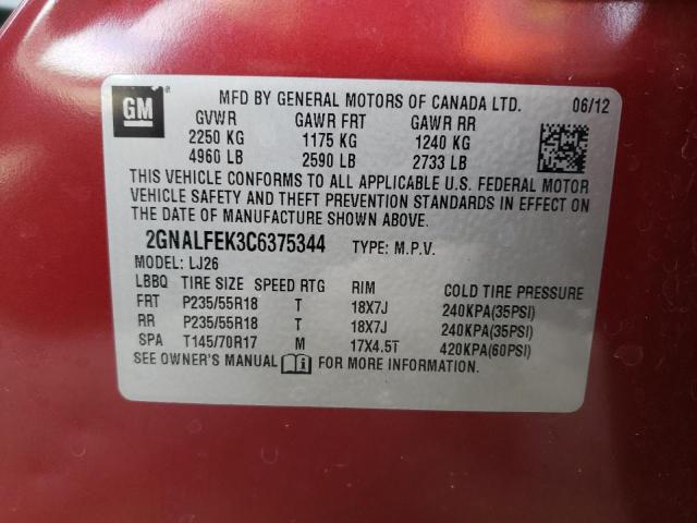 2GNALFEK3C6375344 - 2012 CHEVROLET EQUINOX LTZ RED photo 14