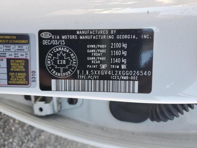 5XXGV4L2XGG026540 - 2016 KIA OPTIMA SXL WHITE photo 12