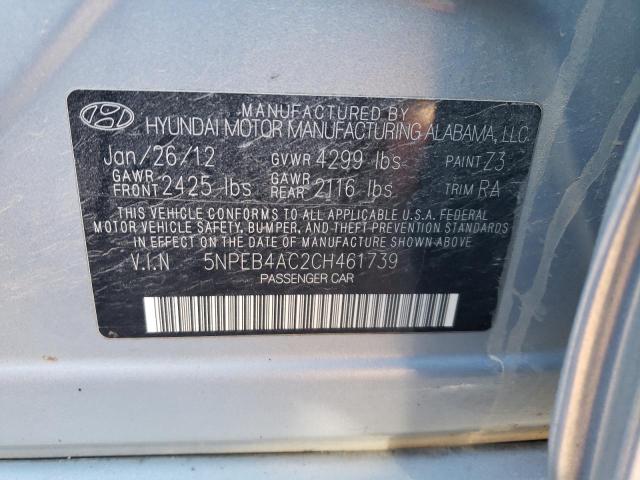 5NPEB4AC2CH461739 - 2012 HYUNDAI SONATA GLS GRAY photo 12