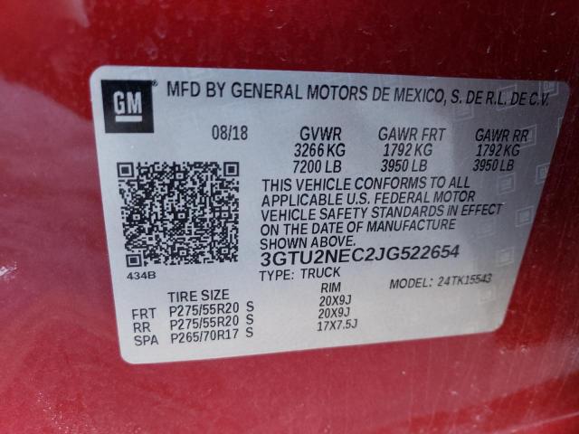 3GTU2NEC2JG522654 - 2018 GMC SIERRA K1500 SLT RED photo 12