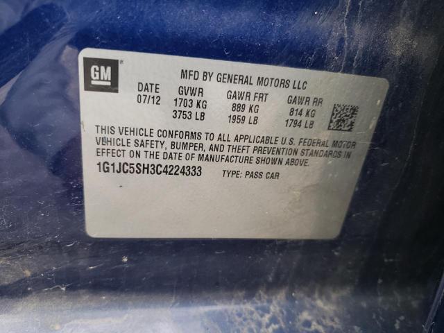 1G1JC5SH3C4224333 - 2012 CHEVROLET SONIC LT BLUE photo 12