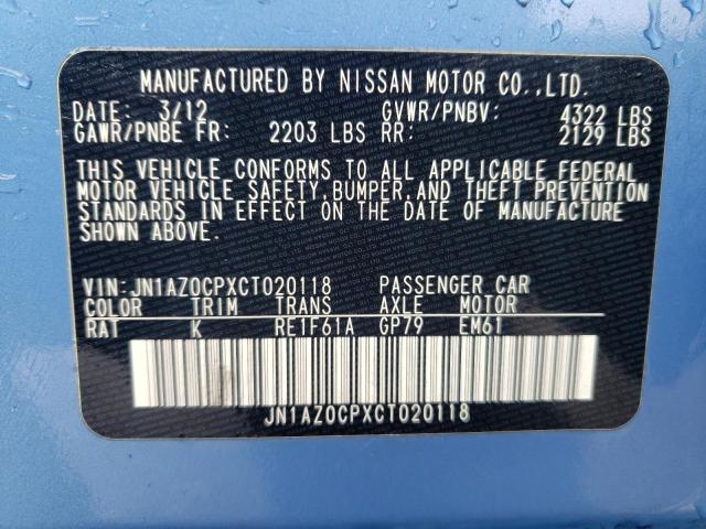 JN1AZ0CPXCT020118 - 2012 NISSAN LEAF SV BLUE photo 12