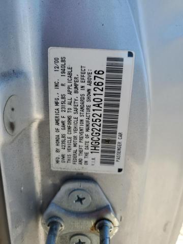 1HGCG22521A012676 - 2001 HONDA ACCORD EX SILVER photo 12