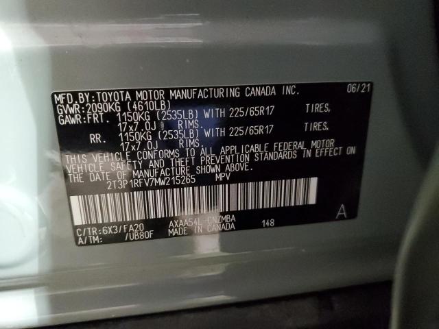 2T3P1RFV7MW215265 - 2021 TOYOTA RAV4 XLE GRAY photo 14