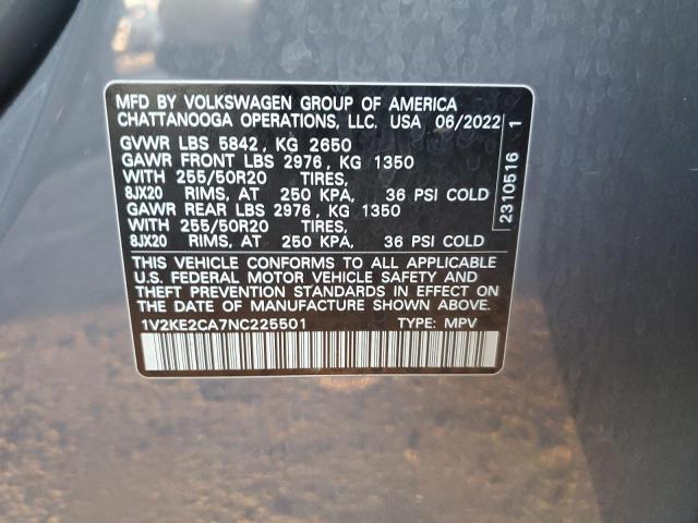 1V2KE2CA7NC225501 - 2022 VOLKSWAGEN ATLAS CROS SE GRAY photo 12