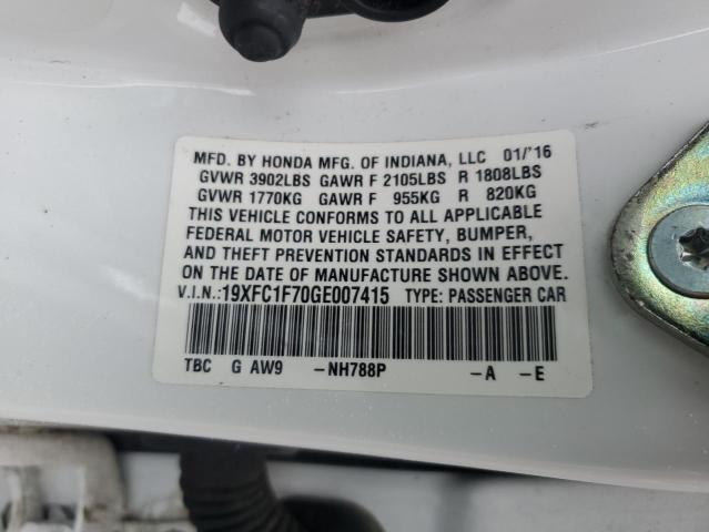 19XFC1F70GE007415 - 2016 HONDA CIVIC EXL თეთრი ფოტო 13