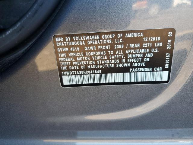 1VWDT7A35HC041645 - 2017 VOLKSWAGEN PASSAT R-LINE Մոխրագույն լուսանկար 12