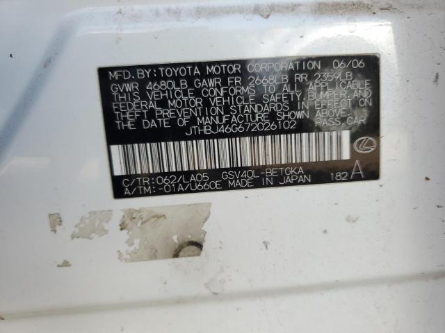 JTHBJ46G672026102 - 2007 LEXUS ES 350 WHITE photo 12