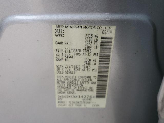 5N1AZ2MJ2KN142764 - 2019 NISSAN MURANO S SILVER photo 12