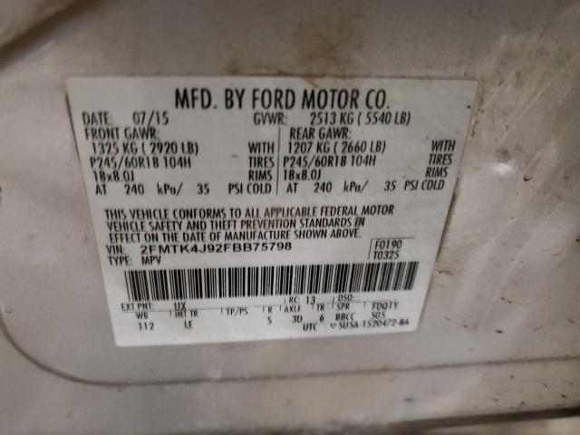 2FMTK4J92FBB75798 - 2015 FORD EDGE SEL SILVER photo 13