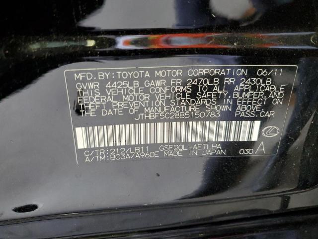 JTHBF5C28B5150783 - 2011 LEXUS IS 250 BLACK photo 12