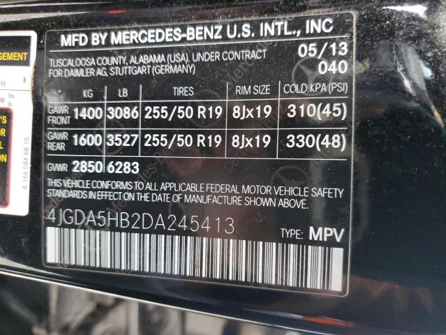 4JGDA5HB2DA245413 - 2013 MERCEDES-BENZ ML 350 4MATIC BLACK photo 14