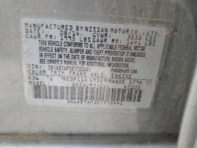 3N1AB7AP3EY292441 - 2014 NISSAN SENTRA S GRAY photo 12