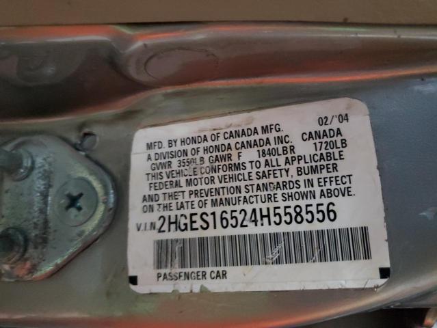 2HGES16524H558556 - 2004 HONDA CIVIC LX SILVER photo 12