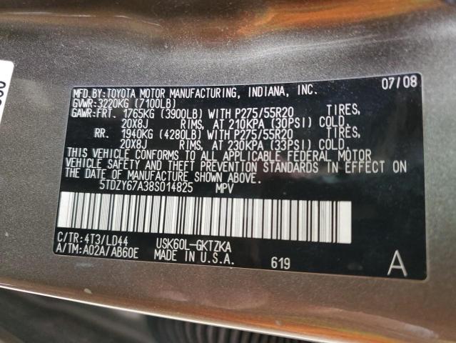 5TDZY67A38S014825 - 2008 TOYOTA SEQUOIA PLATINUM GRAY photo 13