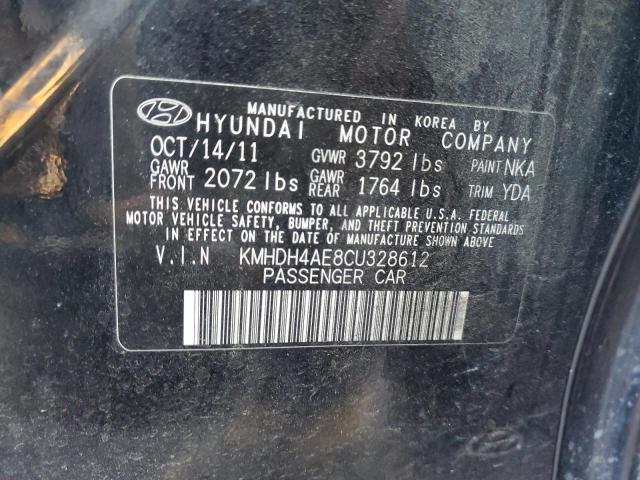 KMHDH4AE8CU328612 - 2012 HYUNDAI ELANTRA GLS BLACK photo 12