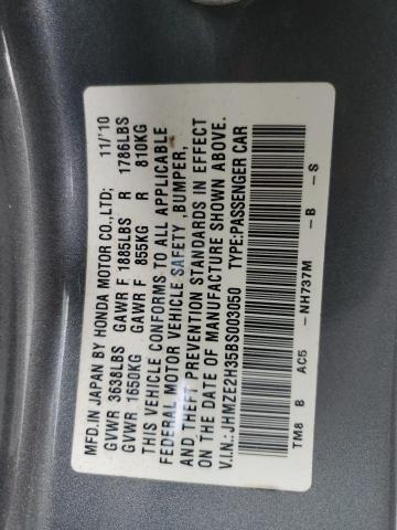 JHMZE2H35BS003050 - 2011 HONDA INSIGHT GRAY photo 13