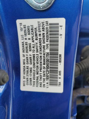 19XFC2F80KE001704 - 2019 HONDA CIVIC SPORT 蓝色 照片 12