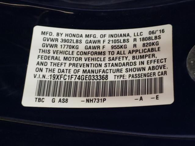 19XFC1F74GE033368 - 2016 HONDA CIVIC EXL BLACK photo 13