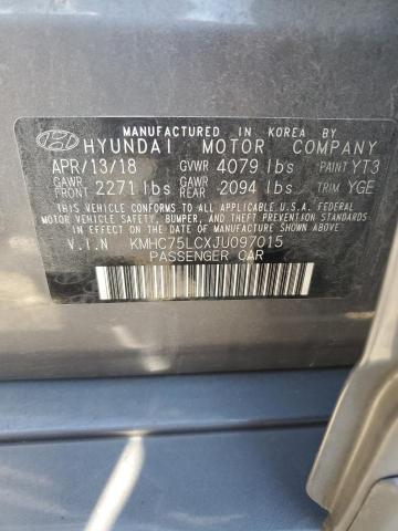 KMHC75LCXJU097015 - 2018 HYUNDAI IONIQ SEL BLUE photo 12