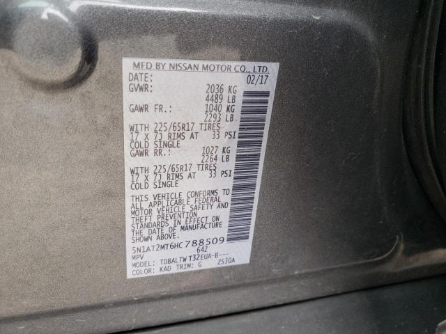 5N1AT2MT6HC788509 - 2017 NISSAN ROGUE S GRAY photo 13