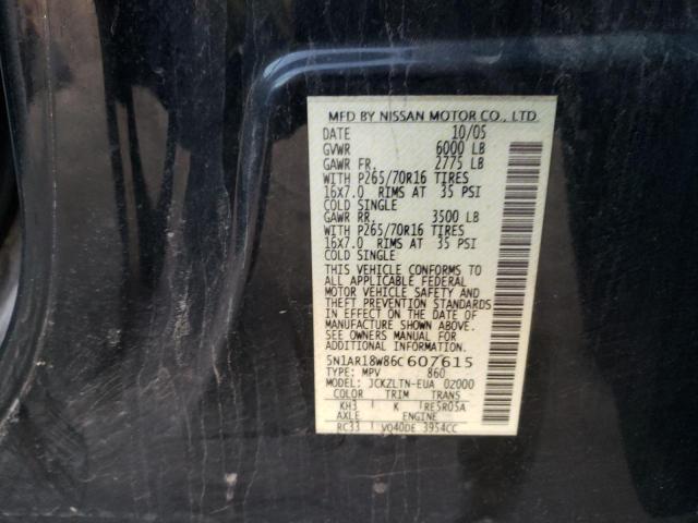 5N1AR18W86C607615 - 2006 NISSAN PATHFINDER LE შავი ფოტო 14