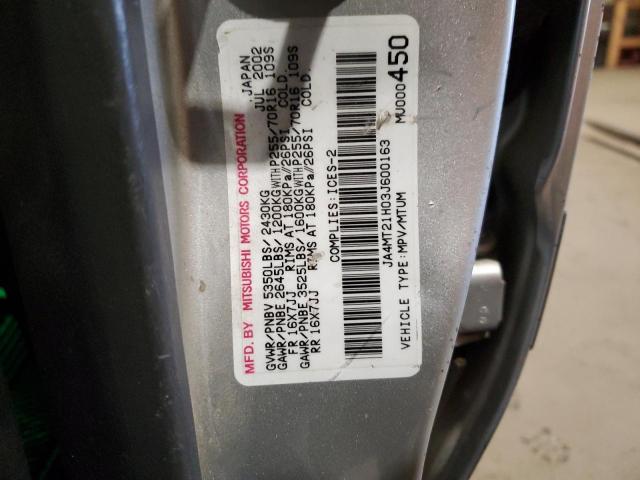 JA4MT21H03J600163 - 2003 MITSUBISHI MONTERO SPORT ES SILVER photo 14